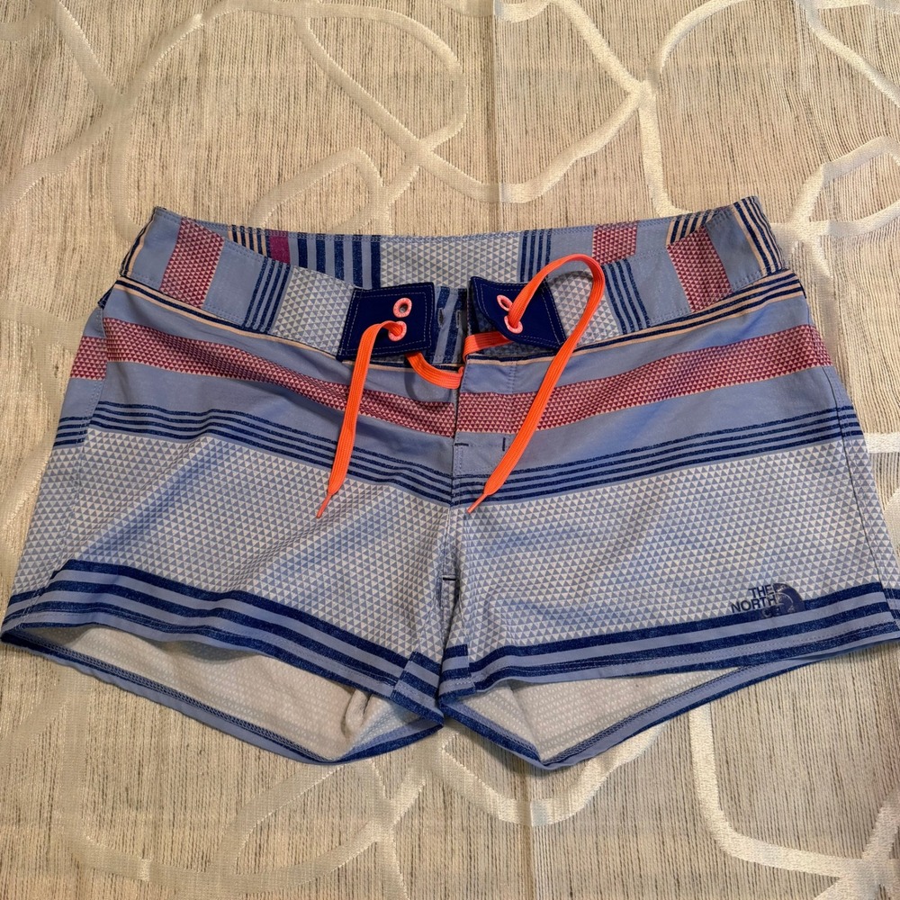The North Face Womens Blue Purple Geometric Stripe Board Shorts Size 6 Swim